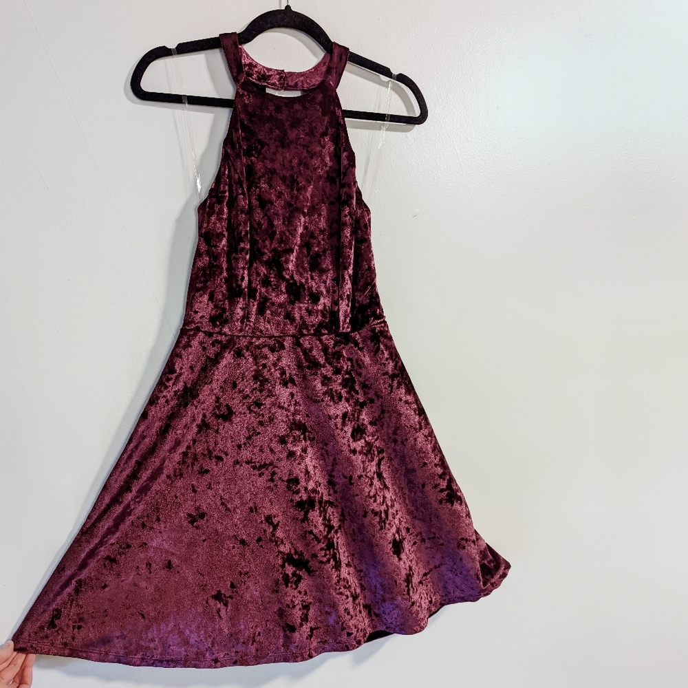 Plum Velvet Soft Halter Skater Dress - Target